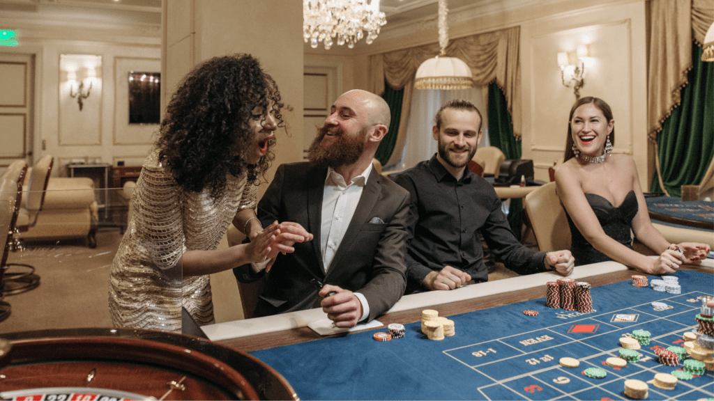 Gamblers winning at roulette table