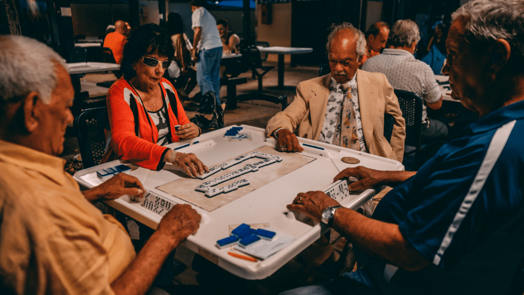 Elderly playing Mahjong 